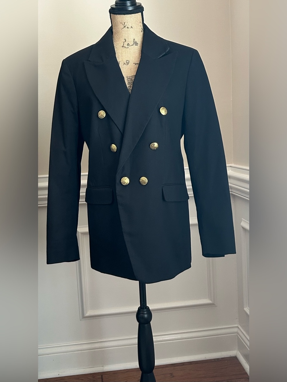 Banana Republic Black Double-Breasted Blazer with Gold Buttons